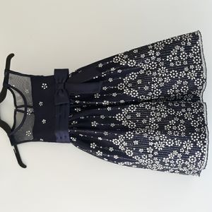 Navy Blue Dress with White and Glitter Flower Detail. Size 4T